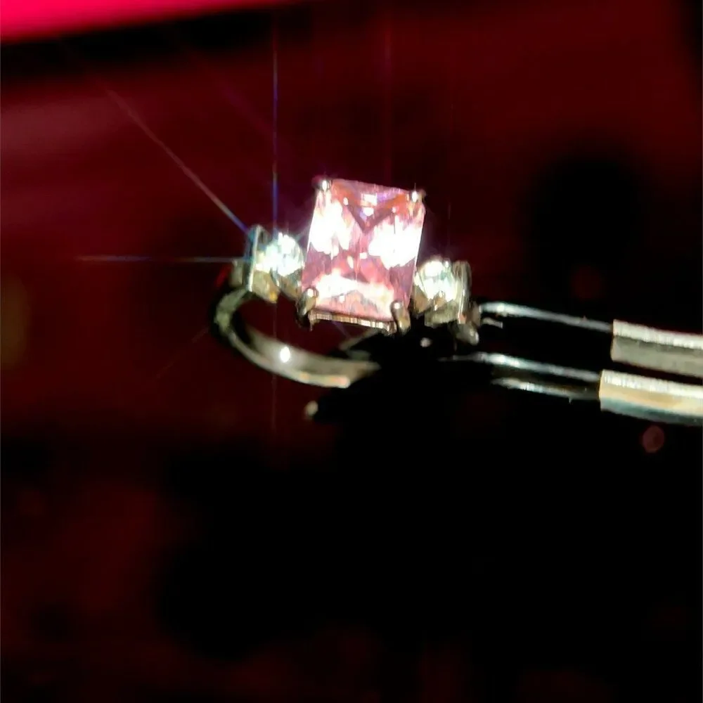 Emerald Cut‎ Pink/White Stone Ring